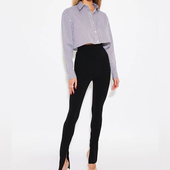 Effie Kats Striped Cropped Shirt - Picture 1 of 4